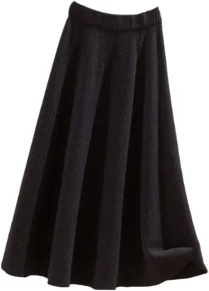 KEHAIOO Winter Autumn Women Knitted Pleated Midi Skirts, Ladies Solid Warm High Waist A-Line Skirt, Female Elegant A-Line