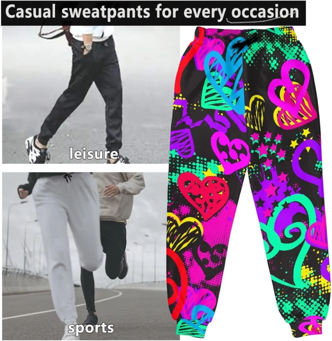 KIDVOVOU Men's Graffiti Print Elastic Waist Drawstring Hip Hop Pants Sport Jogger Sweatpants with Pockets