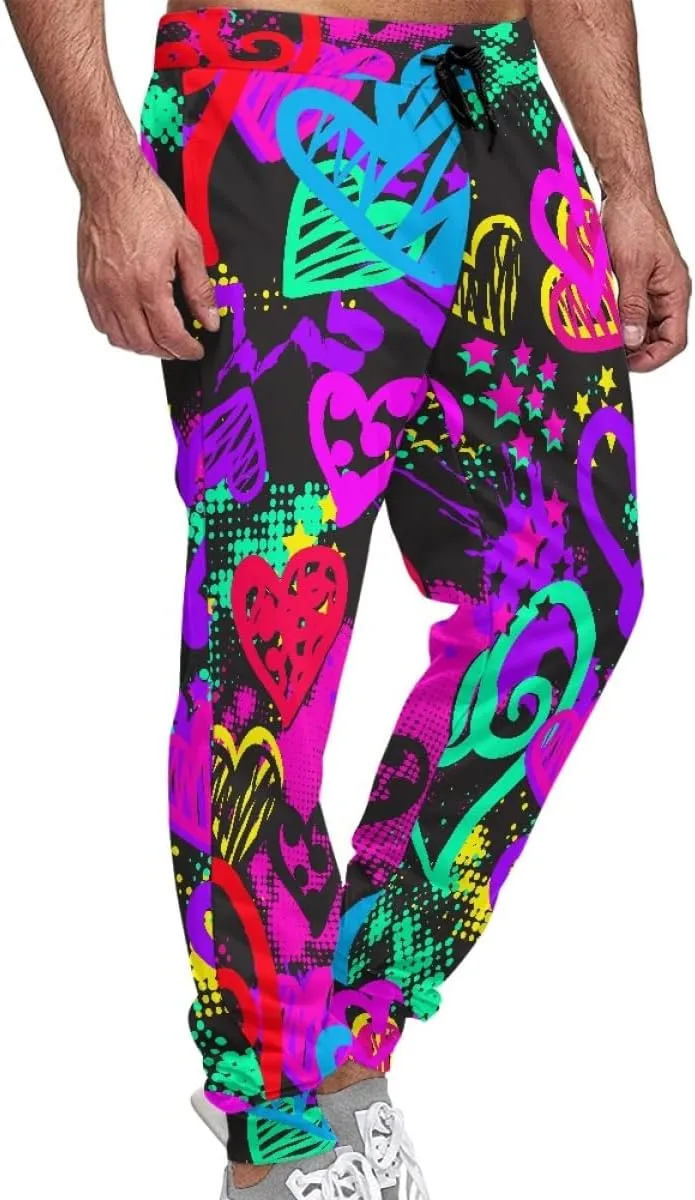 KIDVOVOU Men's Graffiti Print Elastic Waist Drawstring Hip Hop Pants Sport Jogger Sweatpants with Pockets