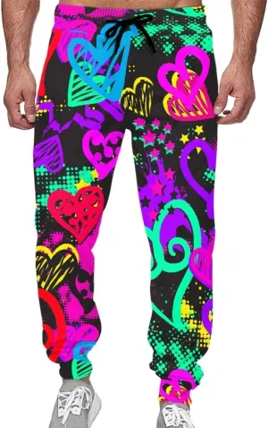 KIDVOVOU Men's Graffiti Print Elastic Waist Drawstring Hip Hop Pants Sport Jogger Sweatpants with Pockets