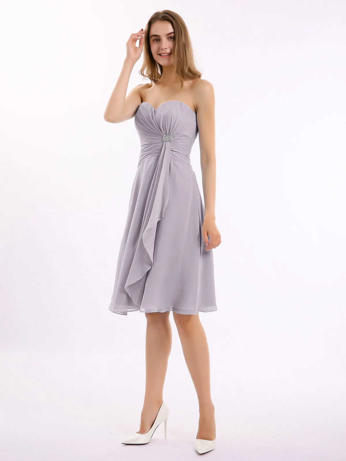 Knee Length Chiffon Dress with Sweetheart Neck-Dusk Plus Size