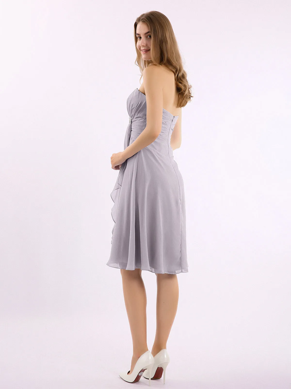 Knee Length Chiffon Dress with Sweetheart Neck-Dusk Plus Size
