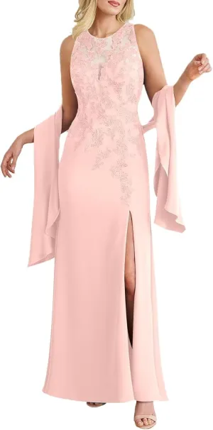 Lace Applique Beaded Mother of The Bride Dresses Guest Party Prom Dresses Evening Gowns 2 Piece Set