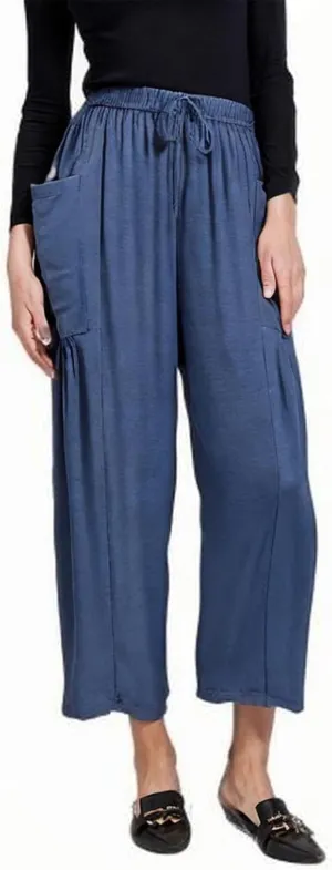 Linen Pants for Women Drawstring Elastic Waist Palazzo Harem Pants Ladies Casual Wide Leg Trousers with Side Pockets