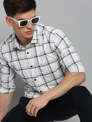 Men Off White Tartan Checks Cotton Casual Shirt