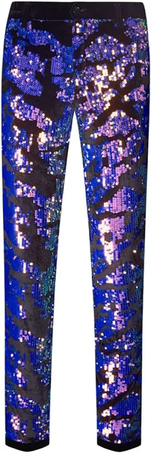 Men's Fashion Floral Glitter Sequin Velvet Pants