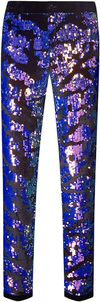 Men's Fashion Floral Glitter Sequin Velvet Pants