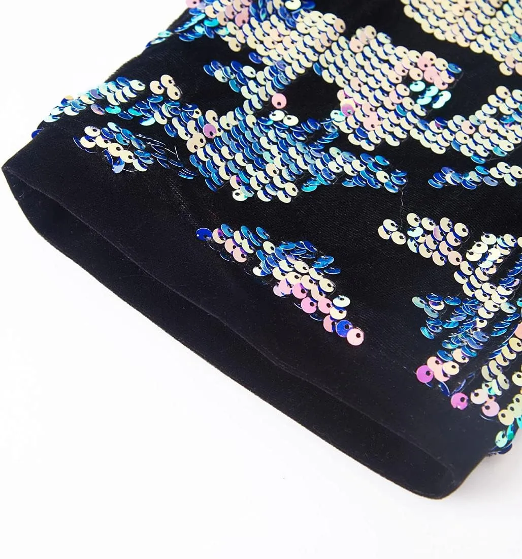 Men's Fashion Floral Glitter Sequin Velvet Pants