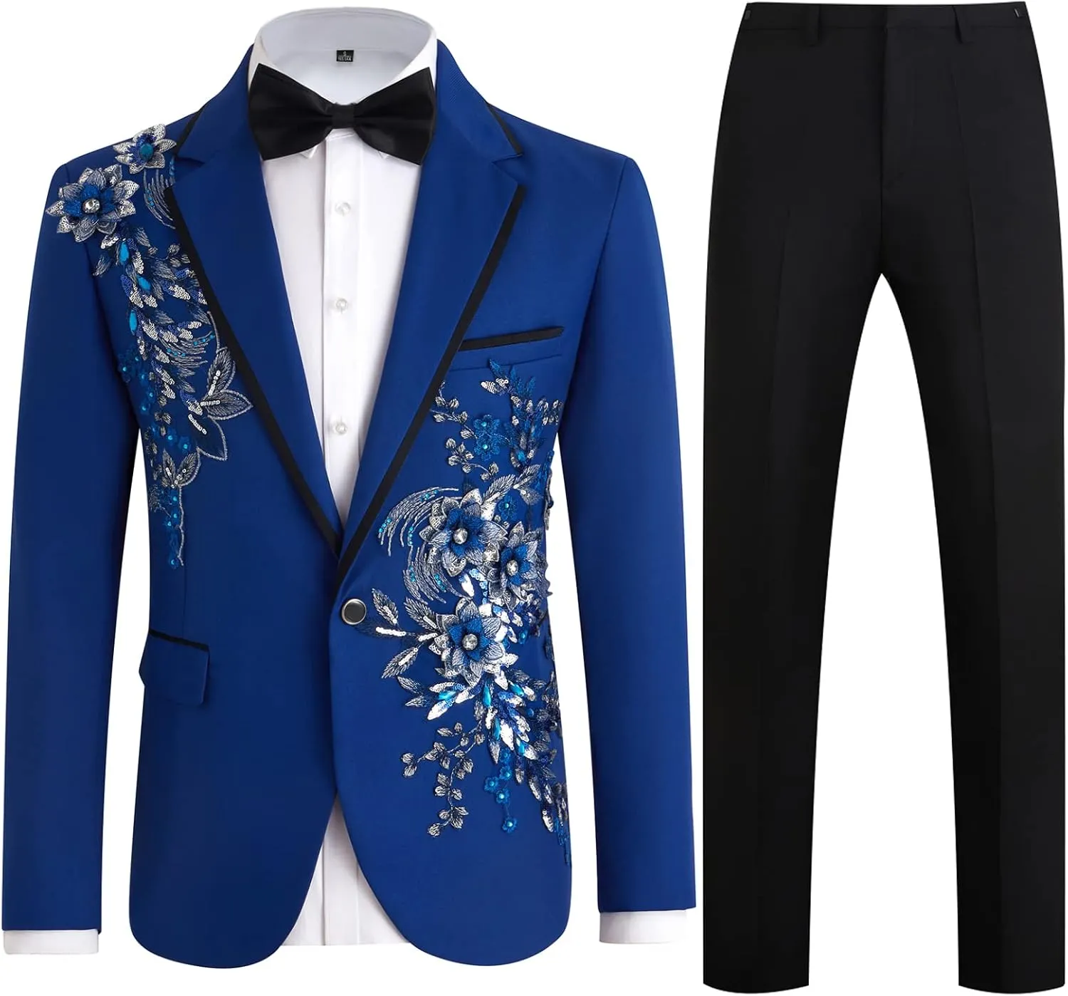 Mens Suits Slim Fit 2 Piece Formal Tuxedo Suits Blazer Pants with Bow Tie for Wedding Prom