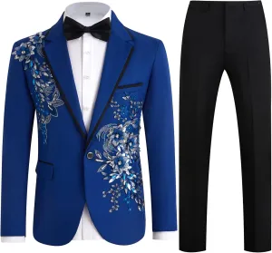 Mens Suits Slim Fit 2 Piece Formal Tuxedo Suits Blazer Pants with Bow Tie for Wedding Prom