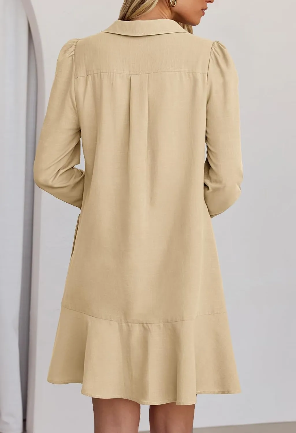MEROKEETY Women's Casual Shirt Dress Long Sleeve Button Down Ruffle Flowy Tunic Shift Mini Dresses