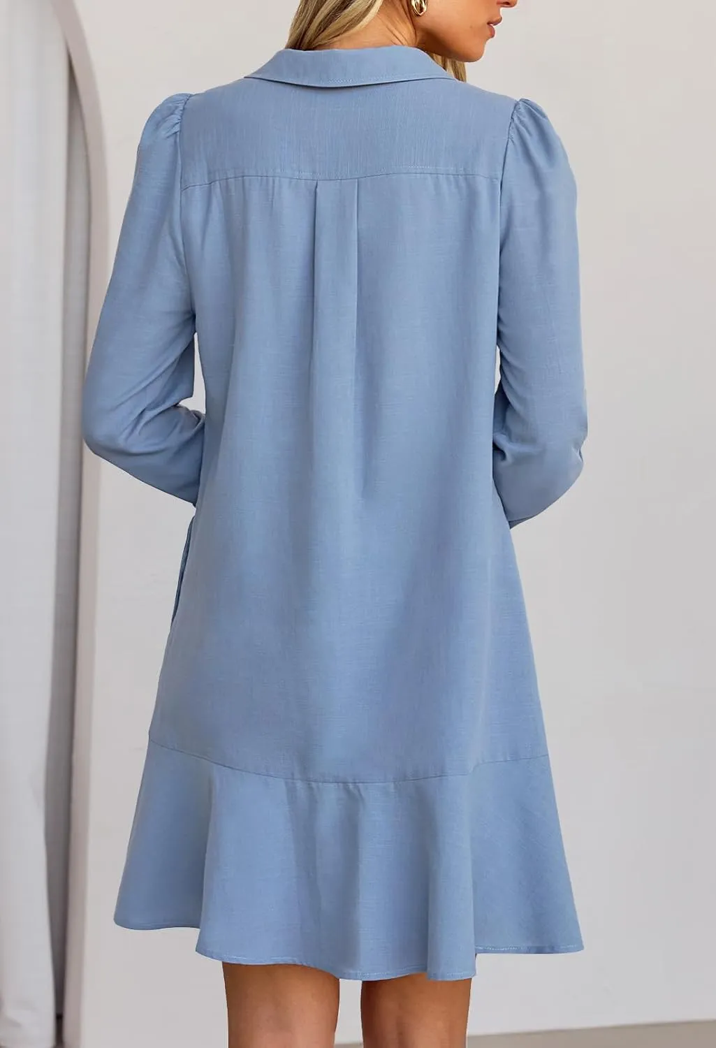 MEROKEETY Women's Casual Shirt Dress Long Sleeve Button Down Ruffle Flowy Tunic Shift Mini Dresses