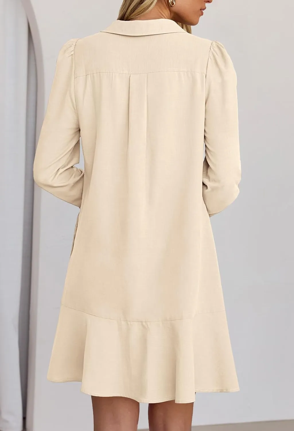 MEROKEETY Women's Casual Shirt Dress Long Sleeve Button Down Ruffle Flowy Tunic Shift Mini Dresses