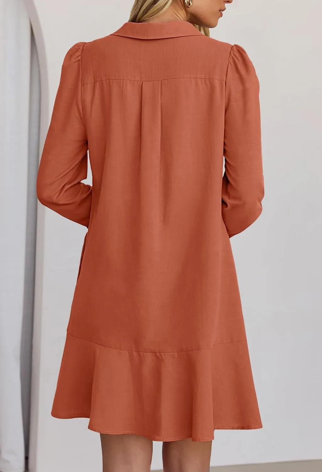MEROKEETY Women's Casual Shirt Dress Long Sleeve Button Down Ruffle Flowy Tunic Shift Mini Dresses