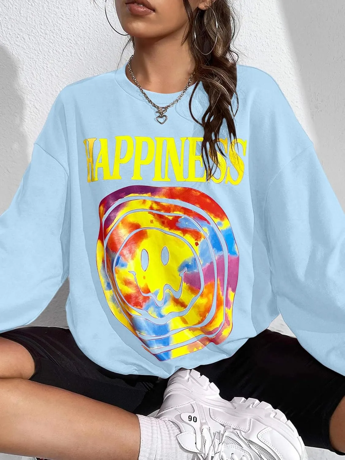 MISSACTIVER Womens Letter Graphic Print Sweatshirt Loose Long Sleeve Round Neck Drop Shoulder Fleece Casual Pullover