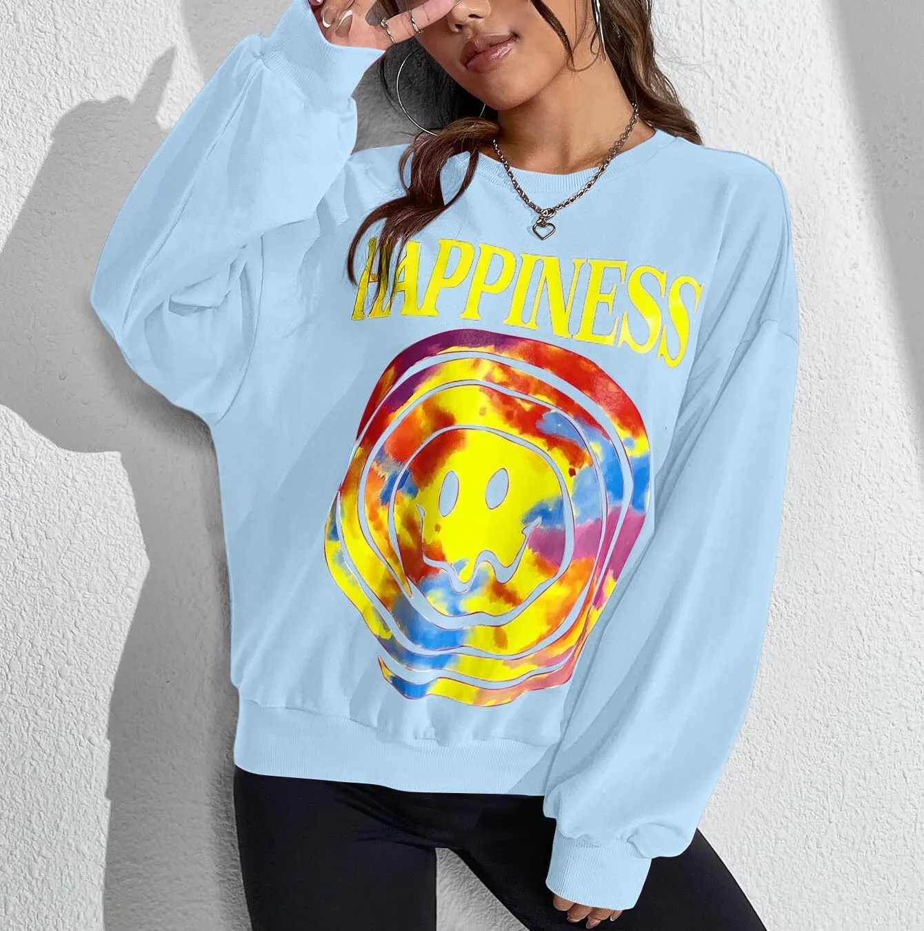 MISSACTIVER Womens Letter Graphic Print Sweatshirt Loose Long Sleeve Round Neck Drop Shoulder Fleece Casual Pullover