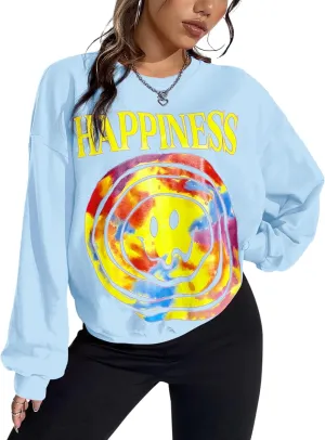 MISSACTIVER Womens Letter Graphic Print Sweatshirt Loose Long Sleeve Round Neck Drop Shoulder Fleece Casual Pullover