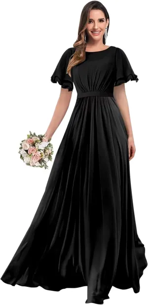 Modest Chiffon Bridesmaid Dresses for Women with Sleeves Long Formal Evening Gowns
