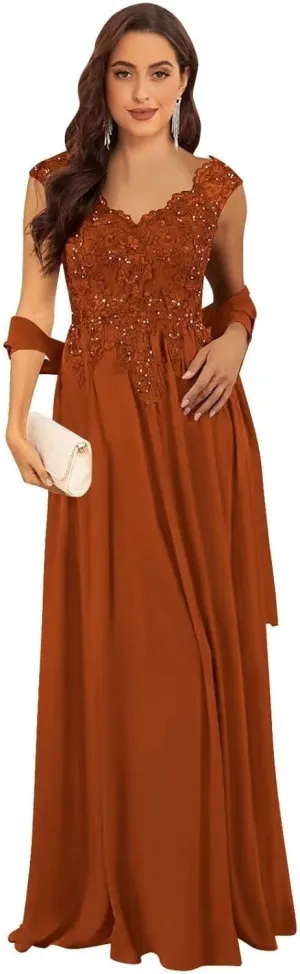Mother of The Bride Dresses for Wedding Lace Appliques 2 Pieces Prom Dress Long Chiffon Formal Evening Party Gowns