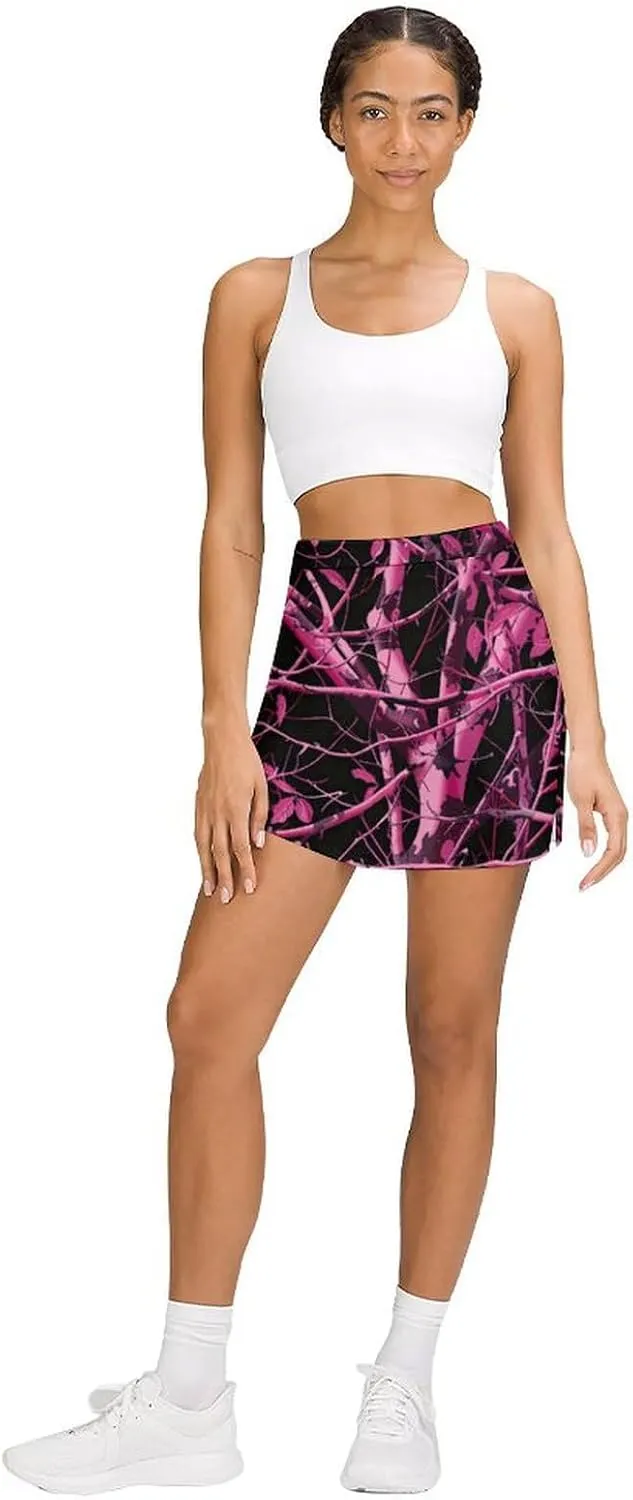 Muddy Camouflage Purple Branches Women's Skort Athletic Skirt Golf Skorts A-line Skirts with Built-in Shorts Pockets