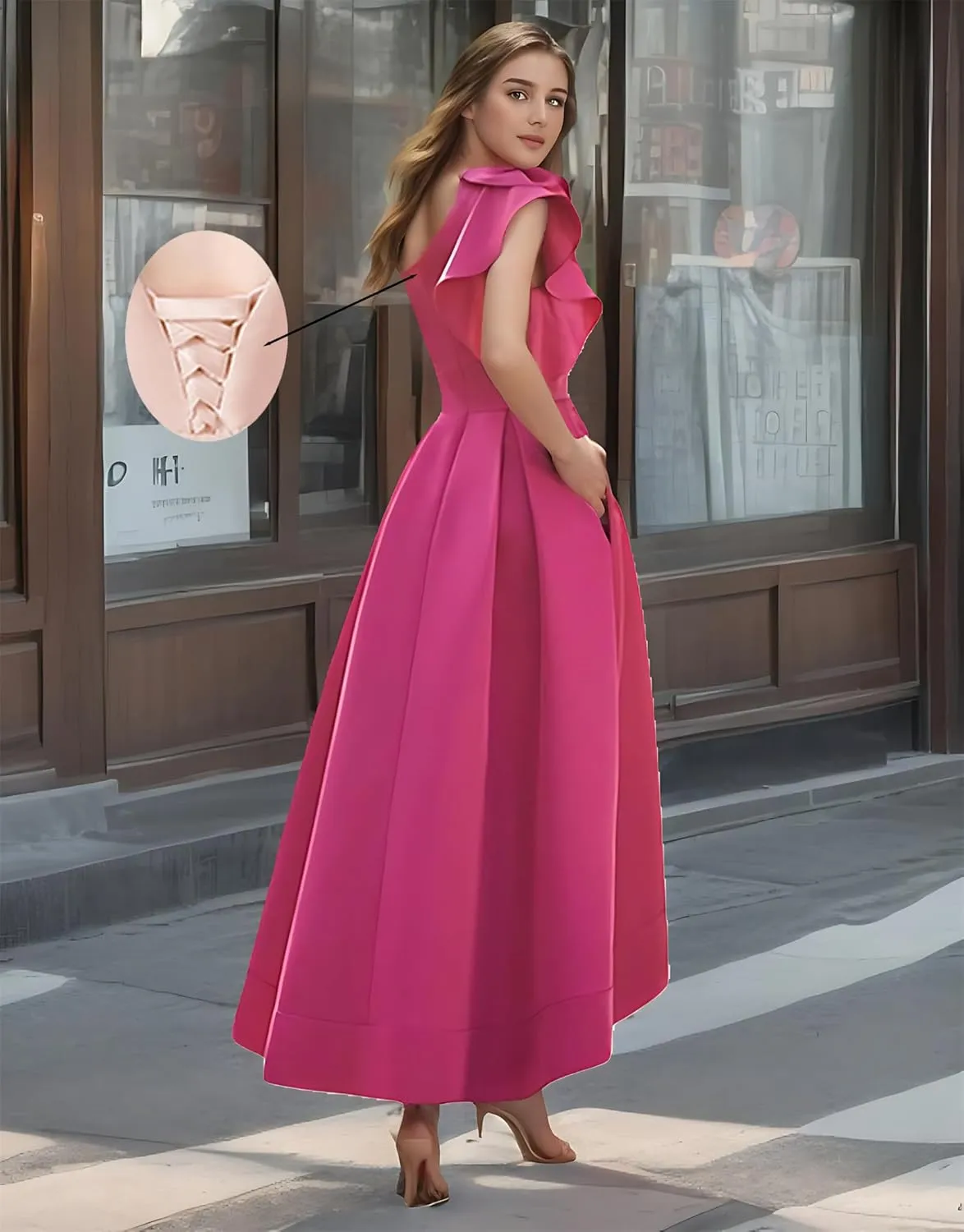 One Shoulder Bow High Low Satin Prom Dresses A Line Modest Sleeveless Ankle Length Long Formal Evening Ball Gown