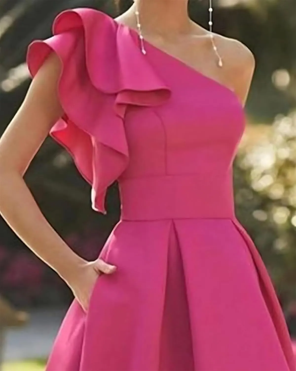 One Shoulder Bow High Low Satin Prom Dresses A Line Modest Sleeveless Ankle Length Long Formal Evening Ball Gown