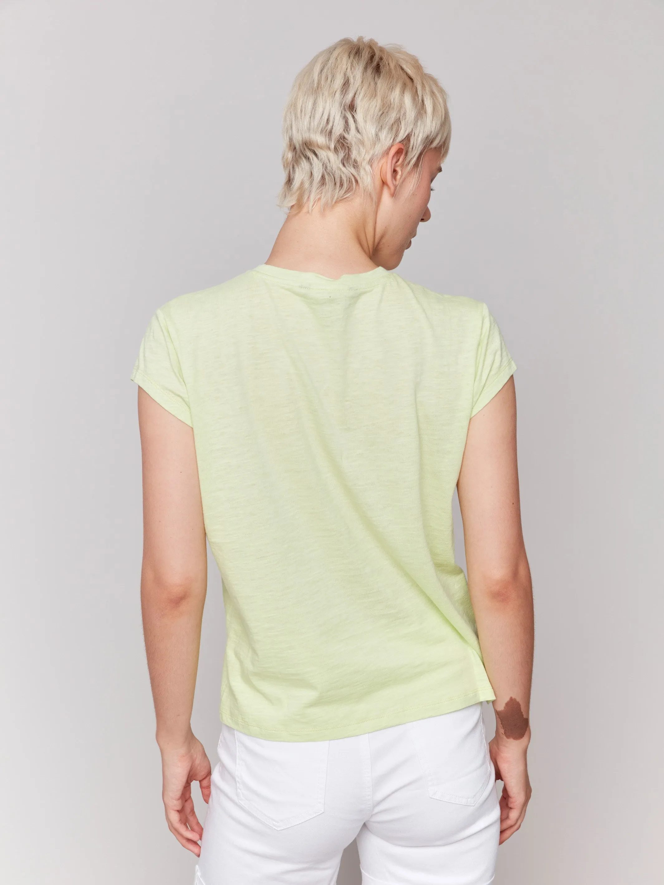 Organic Cotton Cap Sleeve T-Shirt with Slit Detail - Keylime