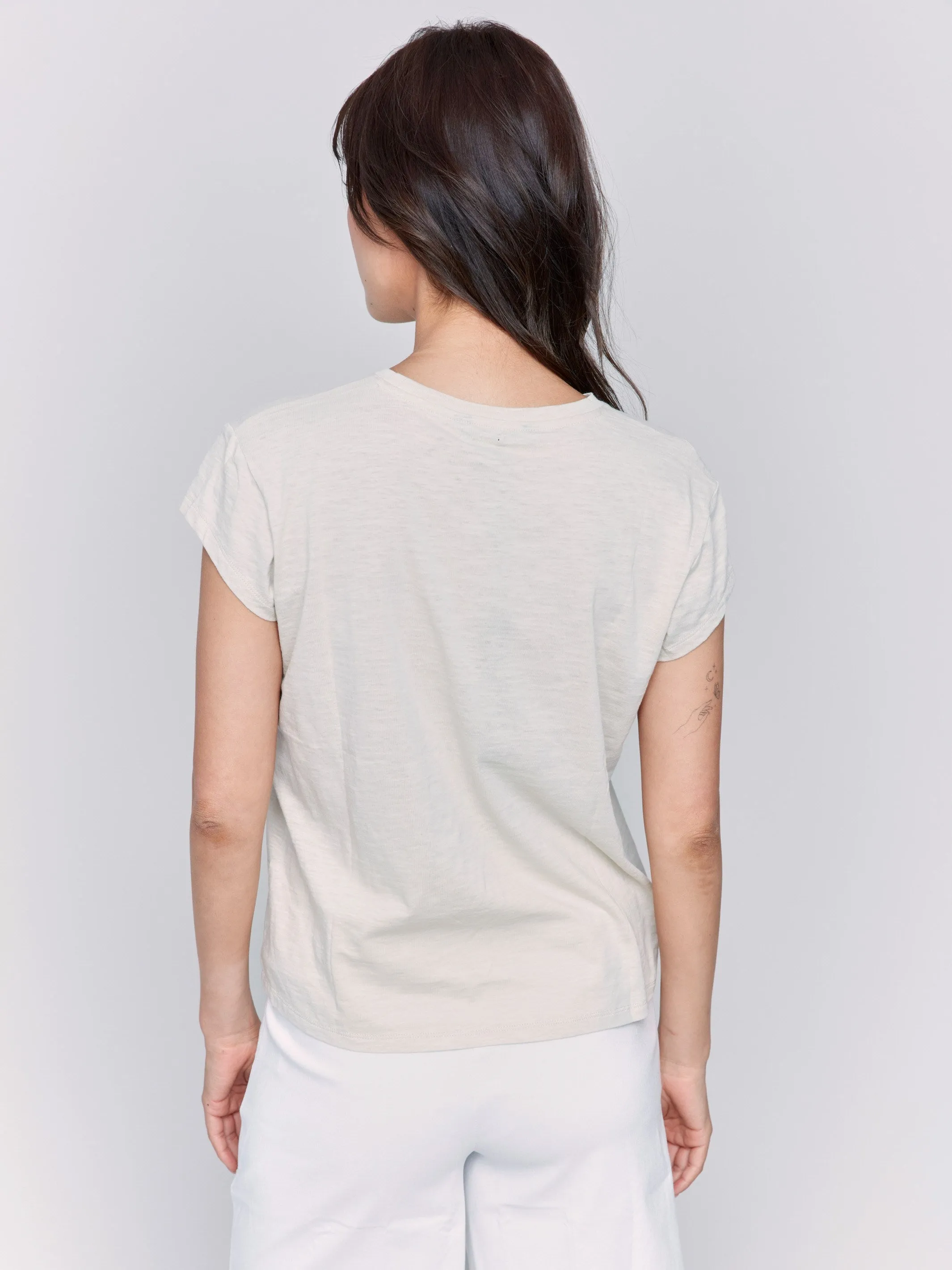 Organic Cotton Cap Sleeve T-Shirt with Slit Detail - Sand