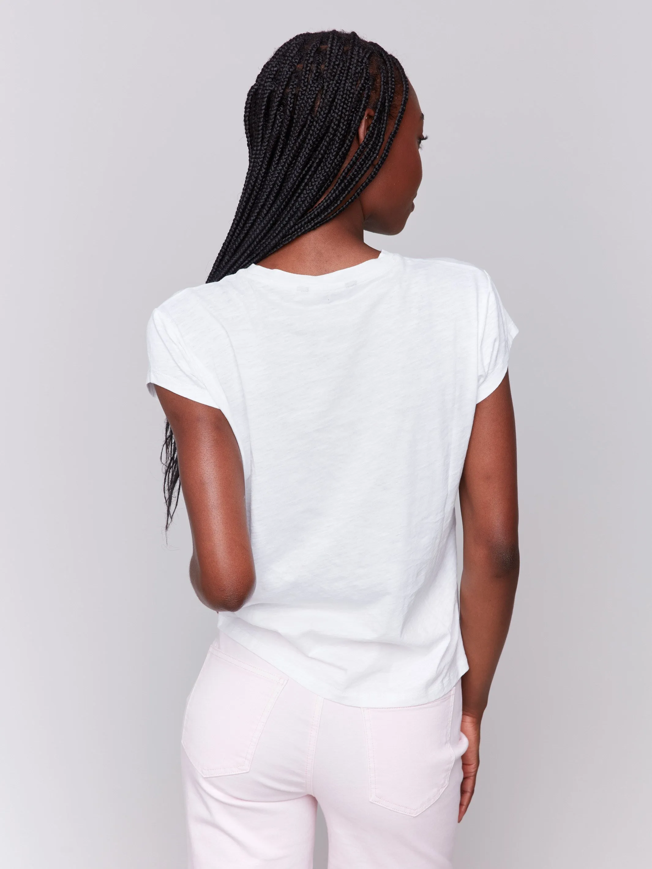 Organic Cotton Cap Sleeve T-Shirt with Slit Detail - White