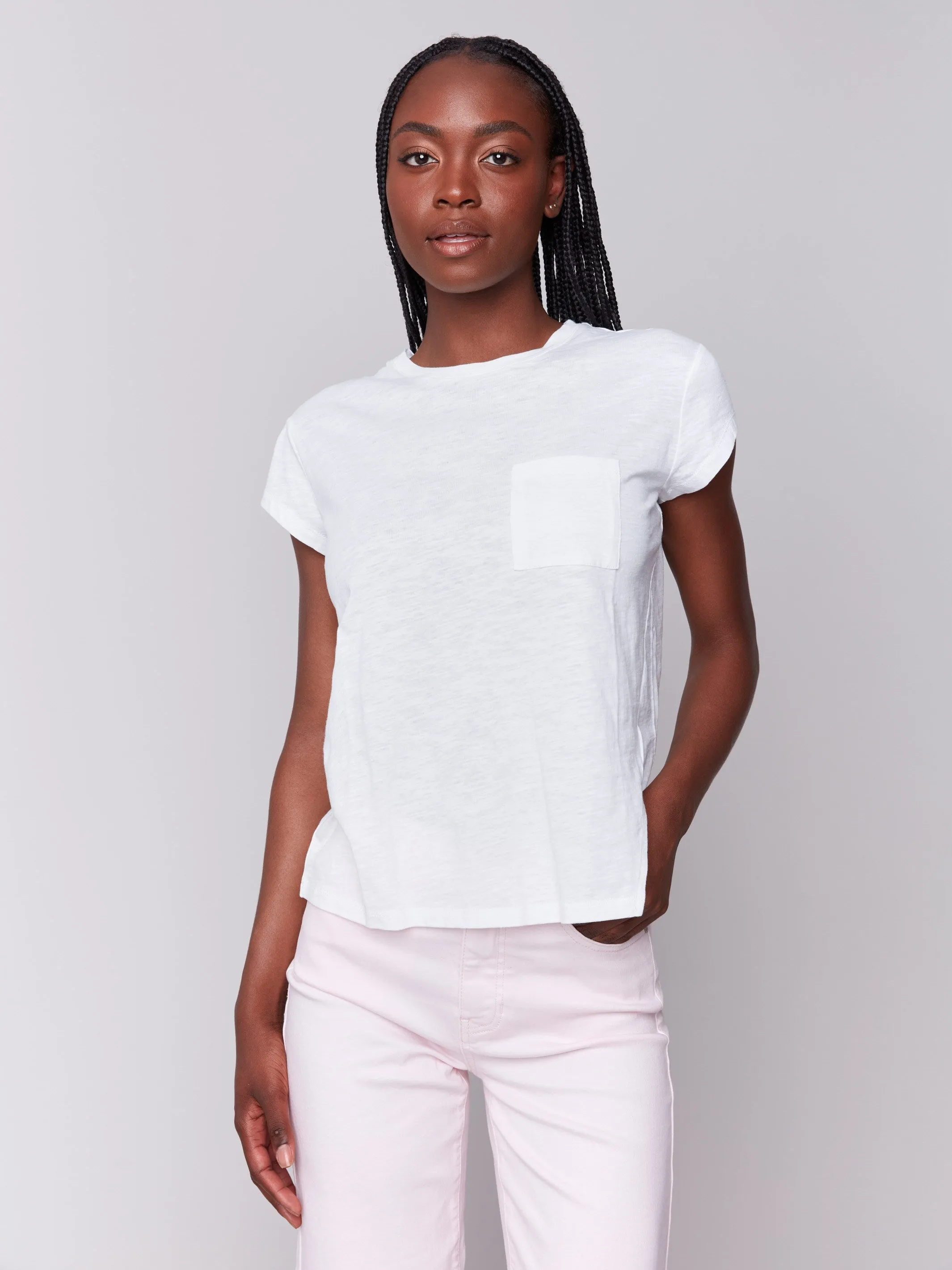 Organic Cotton Cap Sleeve T-Shirt with Slit Detail - White