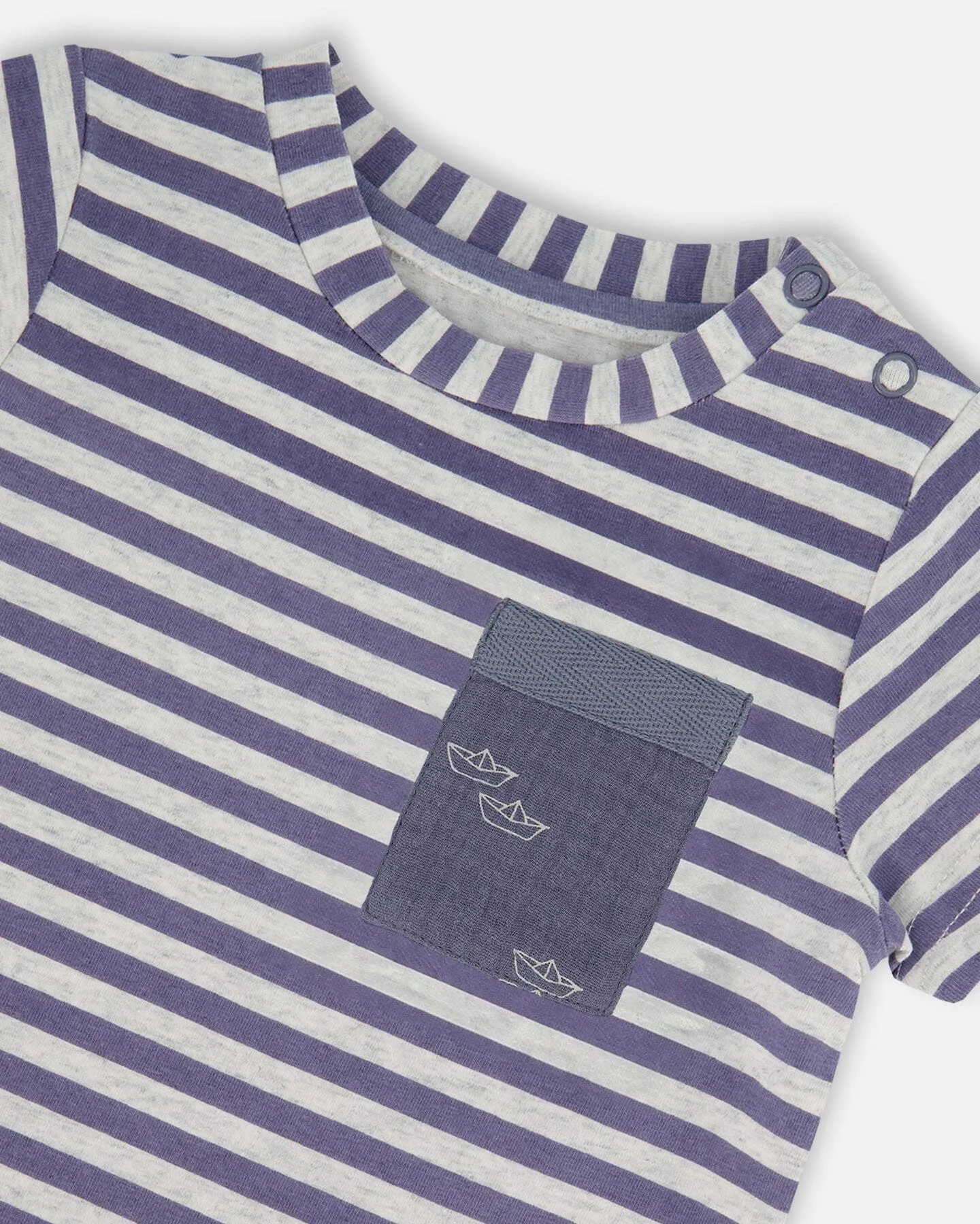 Organic Cotton Short Sleeve Top And Short Set Striped Navy