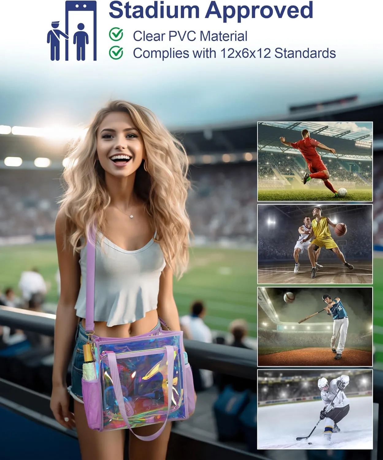 PACKISM Clear Bag 12x6x12 Stadium Approved - Clear Tote Bag for Sport Events Game Day Concert and Work