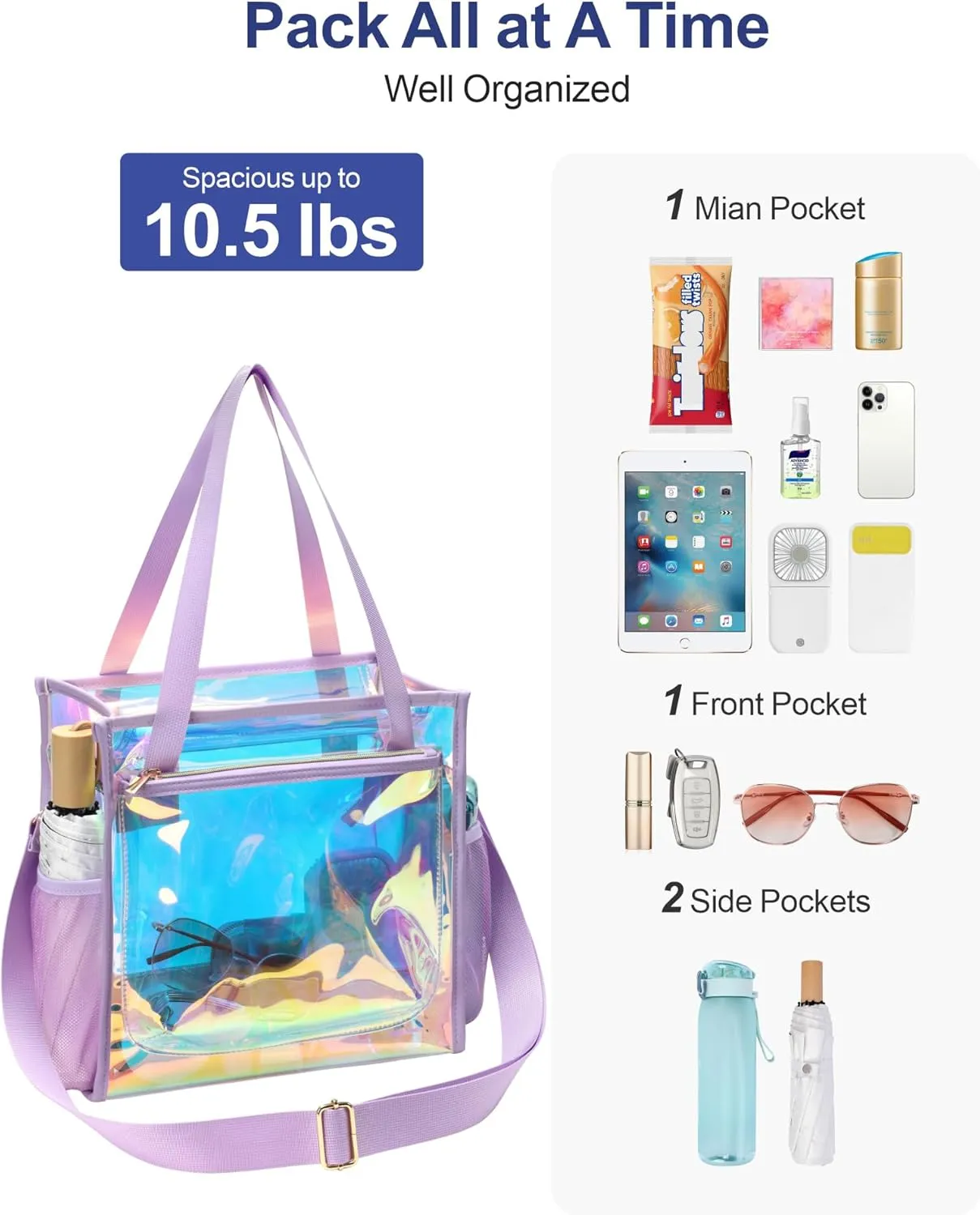 PACKISM Clear Bag 12x6x12 Stadium Approved - Clear Tote Bag for Sport Events Game Day Concert and Work