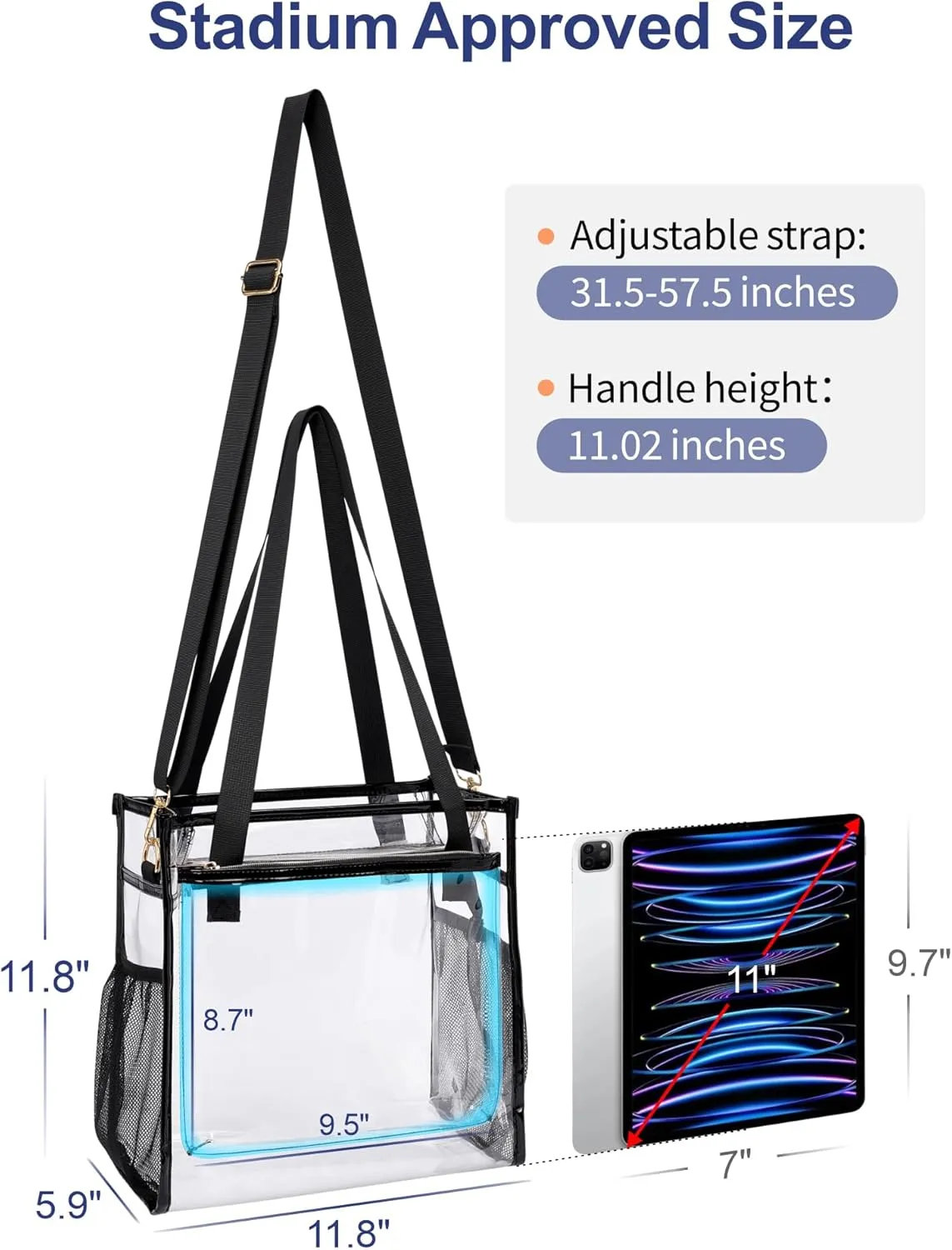 PACKISM Clear Bag 12x6x12 Stadium Approved - Clear Tote Bag for Sport Events Game Day Concert and Work