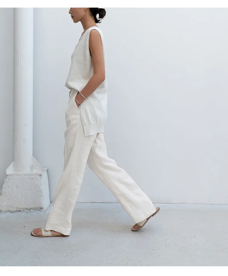 Pure Linen straight leg trousers
