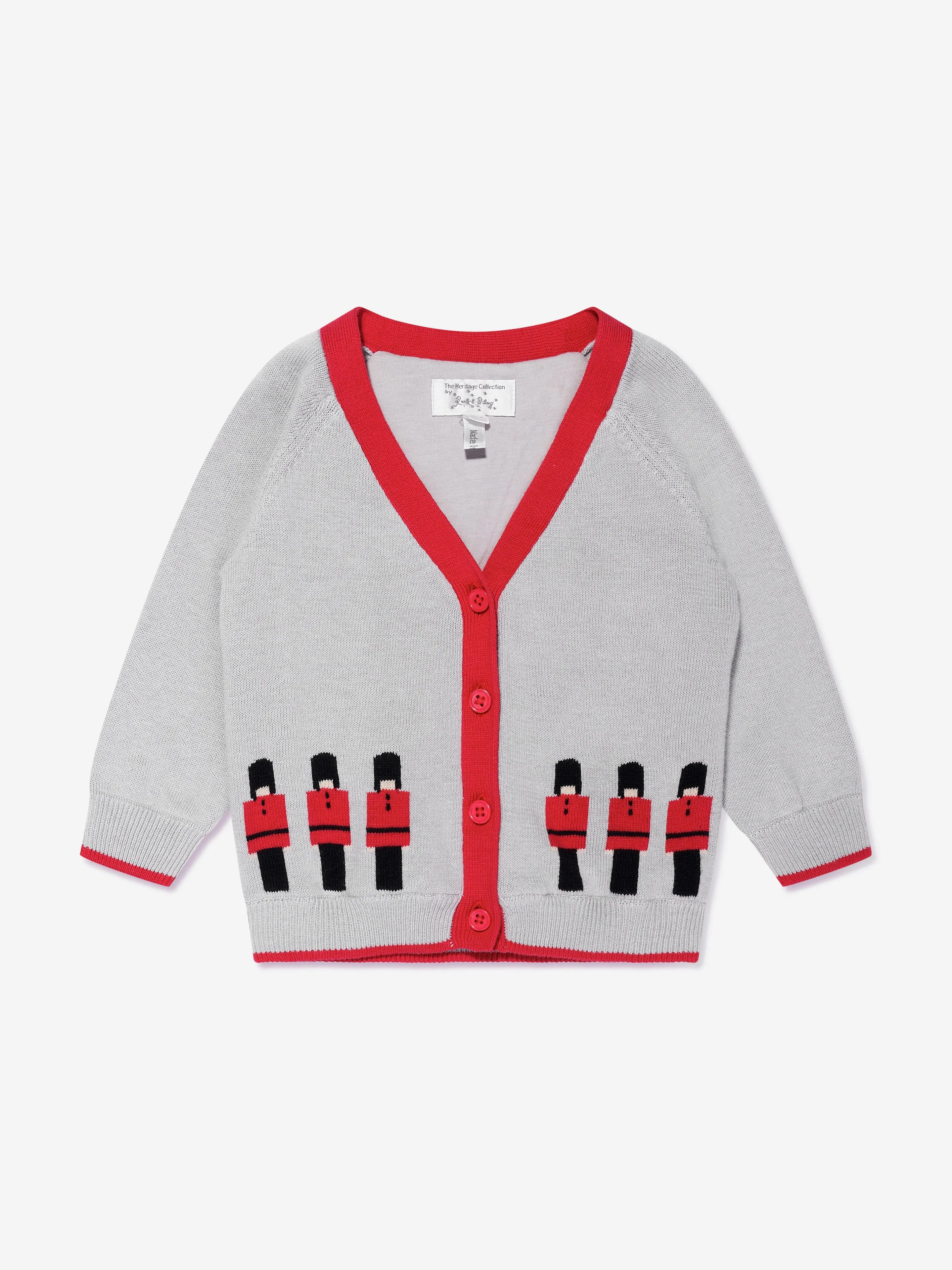 Rachel Riley Baby Boys Soldier Intarsia Cardigan in Grey