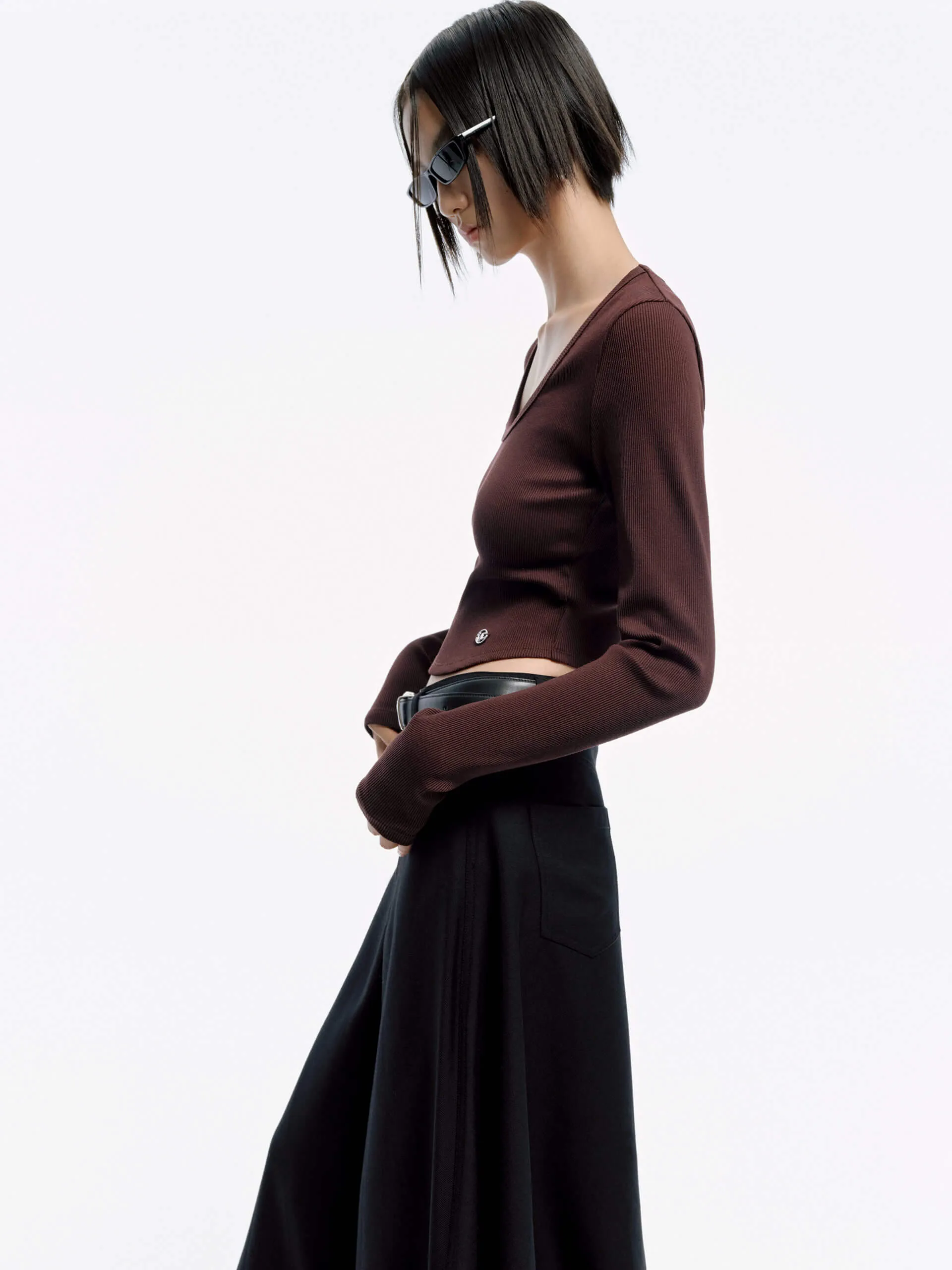 Ribbed Knit Cropped T-shirt