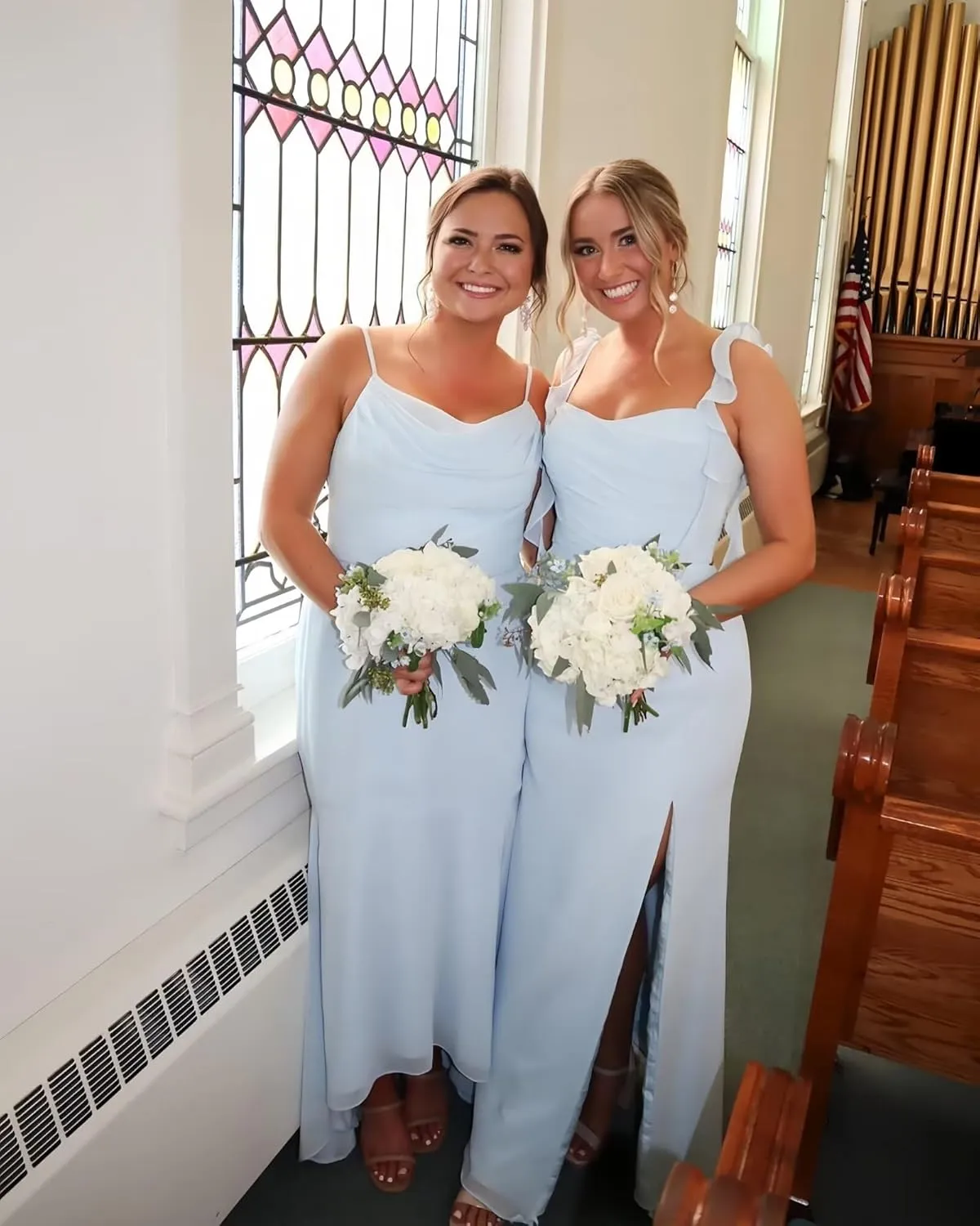 Ruffle Chiffon Bridesmaid Dresses with Slit Long Mermaid Pleated Formal Dresses Evening Gowns for Women