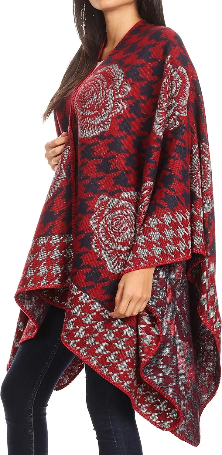 Sakkas Lupe Womens Reversible Poncho Wrap Cape Shawl Sweater Coat Cardigan Pattern
