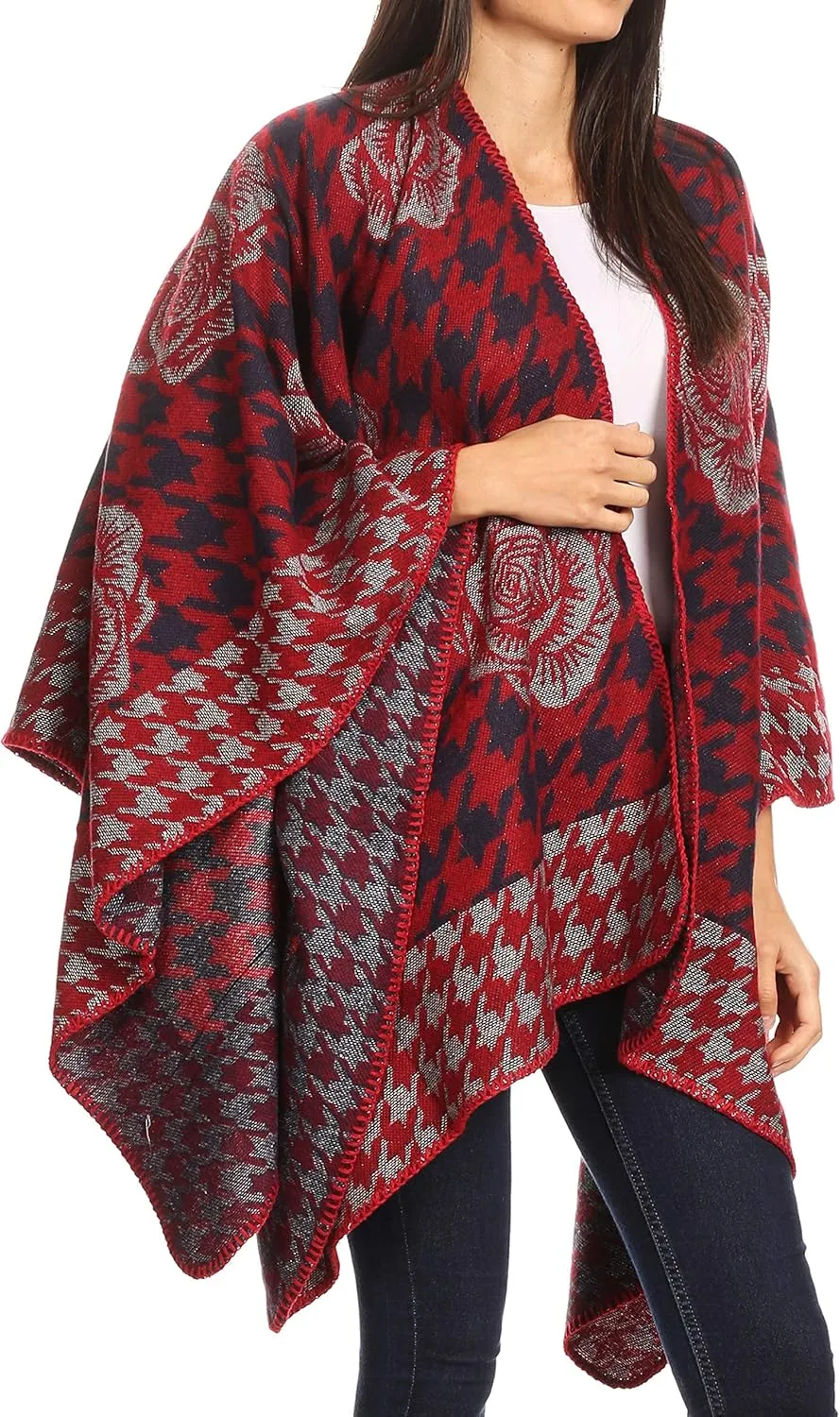 Sakkas Lupe Womens Reversible Poncho Wrap Cape Shawl Sweater Coat Cardigan Pattern