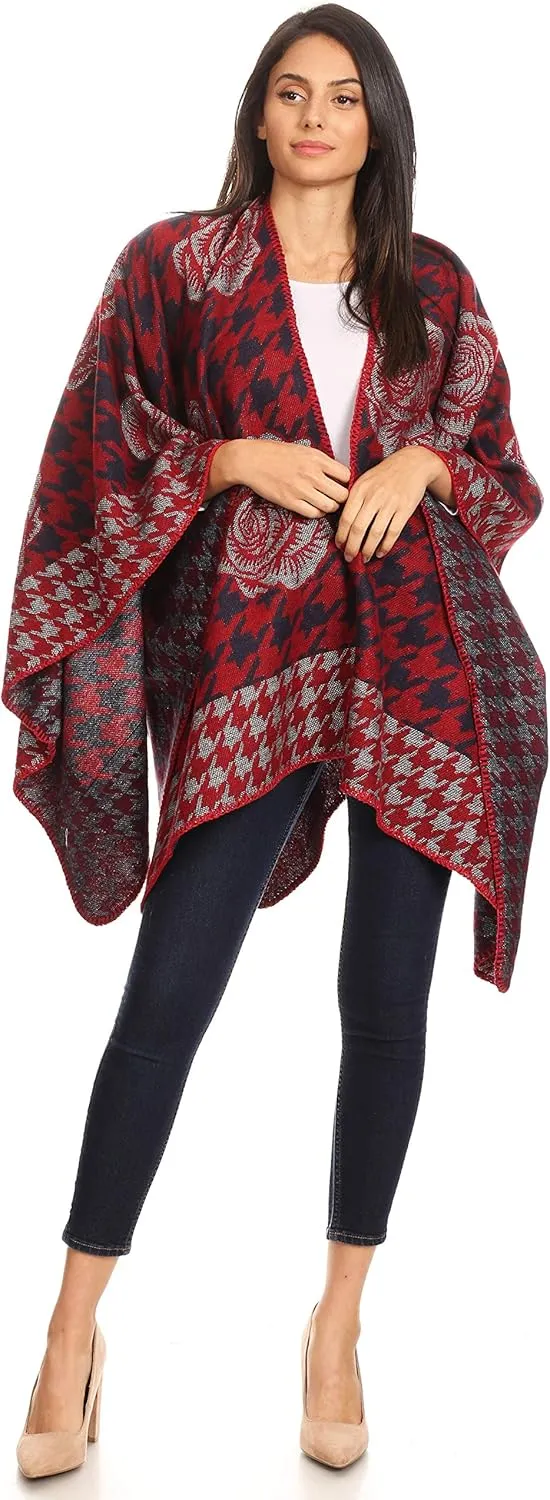 Sakkas Lupe Womens Reversible Poncho Wrap Cape Shawl Sweater Coat Cardigan Pattern