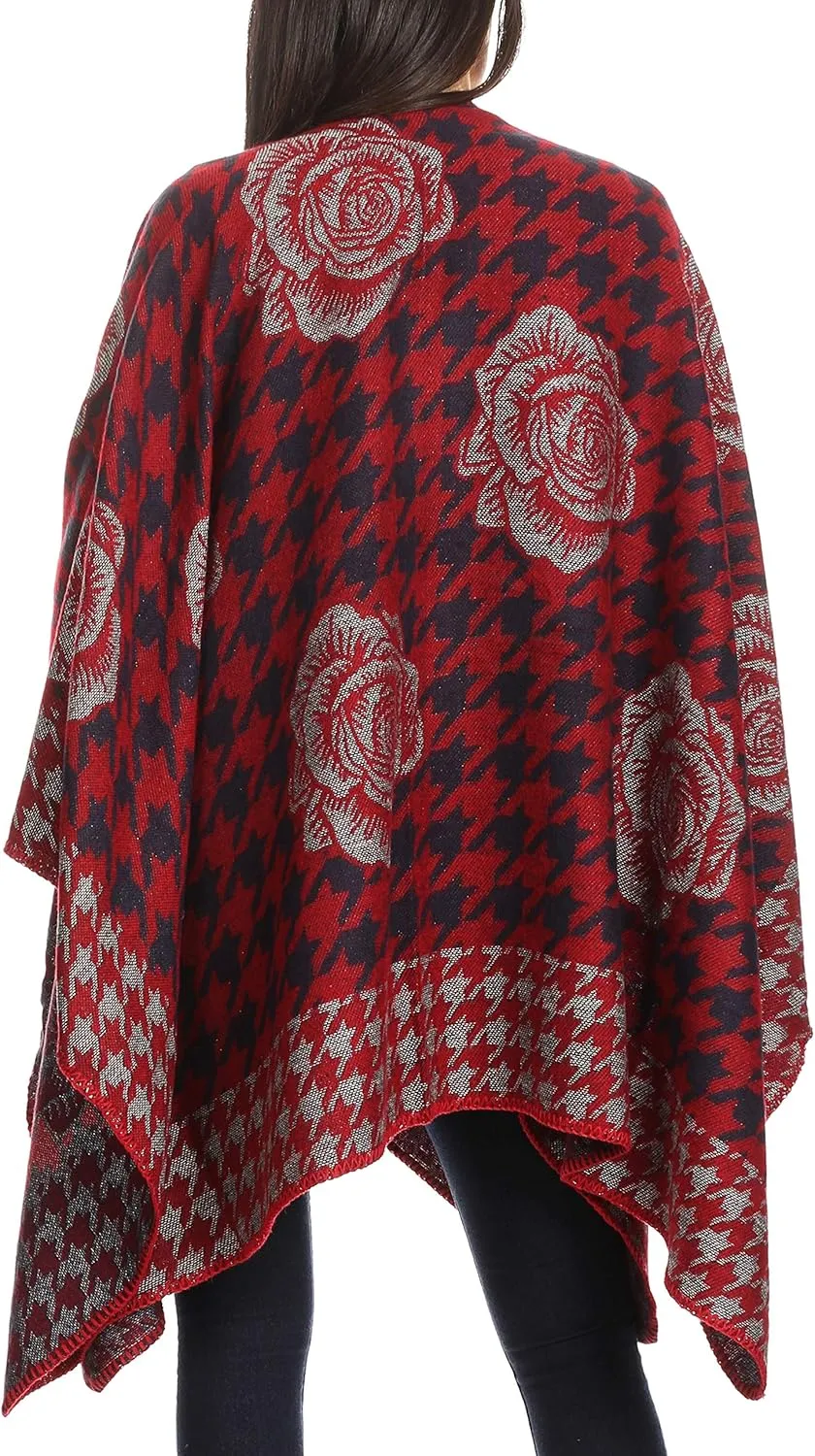 Sakkas Lupe Womens Reversible Poncho Wrap Cape Shawl Sweater Coat Cardigan Pattern