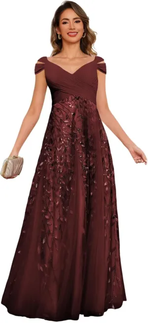 Short Sleeve Mother of The Bride Dresses for Wedding 2025 Women Sequin Sparkly Long Evening Dresses PU188