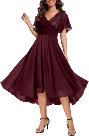 Short Sleeves Mother of Bride Dresses Laces V-Neck Formal Evening Dress Elegant Mother of The Groom Dress