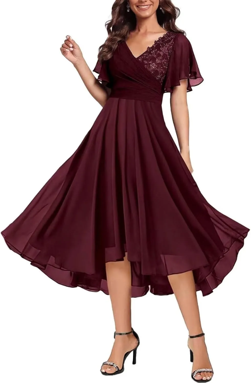 Short Sleeves Mother of Bride Dresses Laces V-Neck Formal Evening Dress Elegant Mother of The Groom Dress