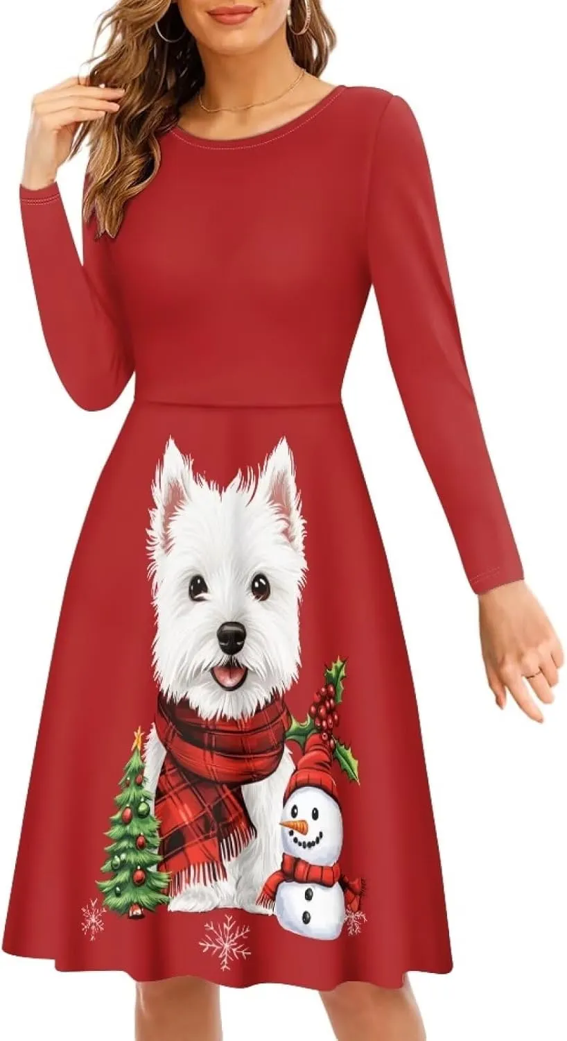 Showudesigns Fall Dress for Women Halloween Dresses Long Sleeve Dress Wedding Guest