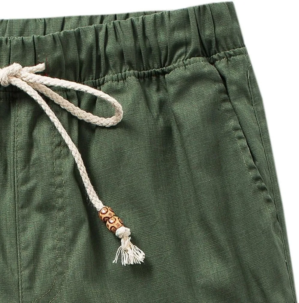 SIR7 Men's Linen Casual Lightweight Drawstrintg Elastic Waist Summer Beach Pants