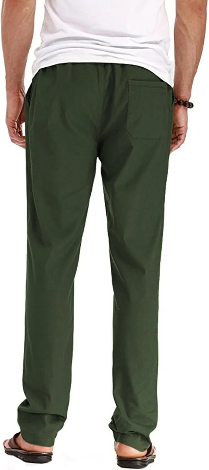 SIR7 Men's Linen Casual Lightweight Drawstrintg Elastic Waist Summer Beach Pants