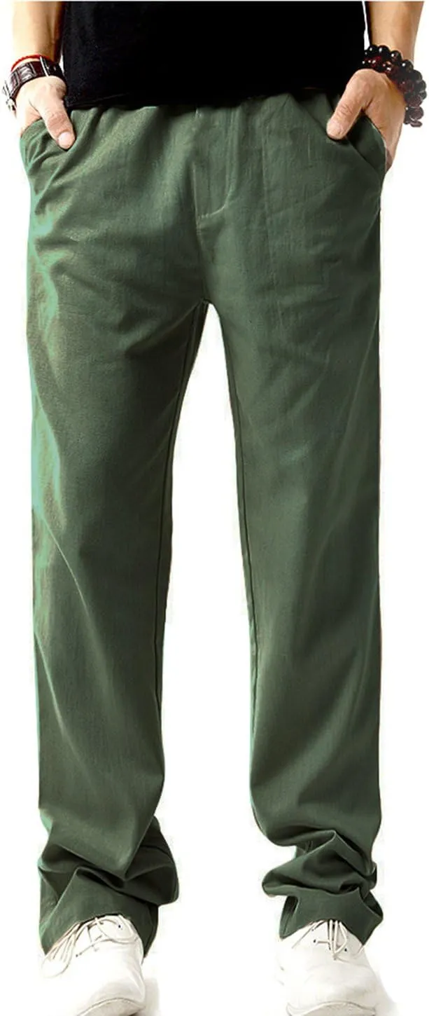 SIR7 Men's Linen Casual Lightweight Drawstrintg Elastic Waist Summer Beach Pants