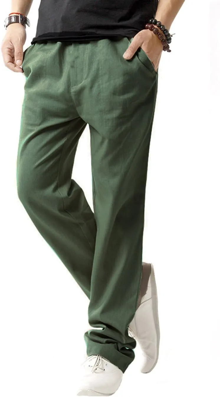 SIR7 Men's Linen Casual Lightweight Drawstrintg Elastic Waist Summer Beach Pants